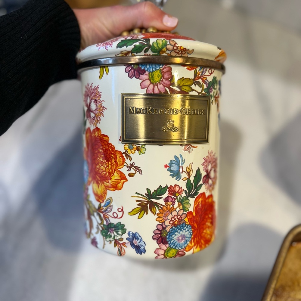 MacKenzie-Childs Floral Canister with Glass Knobs 9” x 5” - Picture 8 of 11